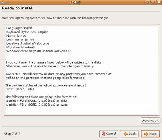 Windows Vista и Ubuntu 7.04 - установка Ubuntu