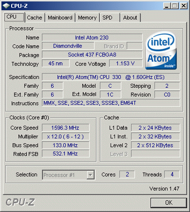 Двухядерный процессор Intel Atom 330