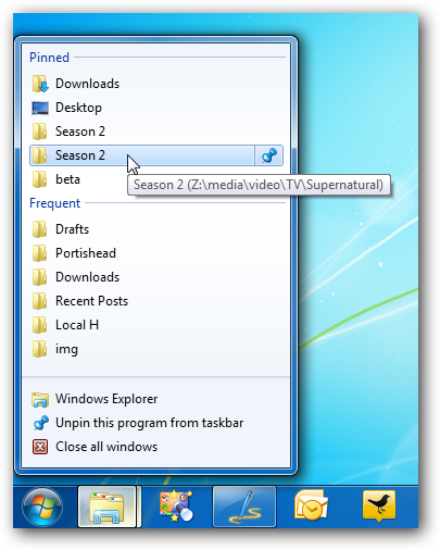 Jump List Windows 7