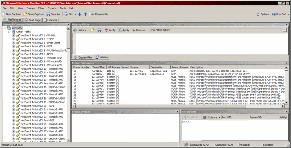 Использование сетевого монитора версии 3.3 для просмотра сетевого трафика, сохраненного в ETL-файле