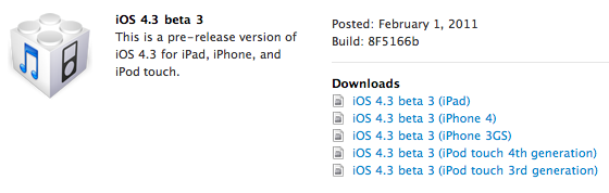 Apple выпустила iOS 4.3 Beta 3