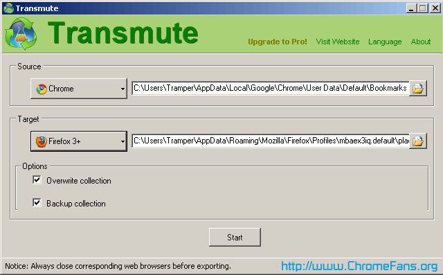 Transmute: Синхронизация закладок между браузерами