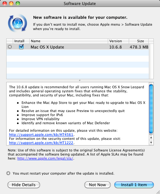 Apple выпустила обновление 10.6.8 для Snow Leopard