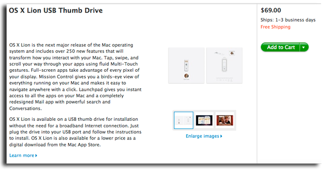 Mac OS X Lion теперь доступна на USB-флэшке за $69