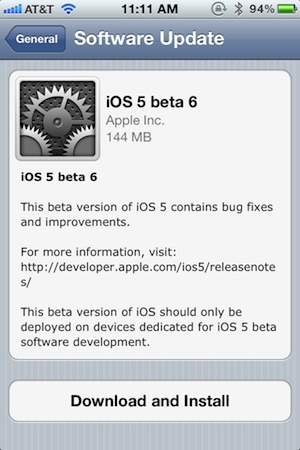 Apple iOS 5 beta 6