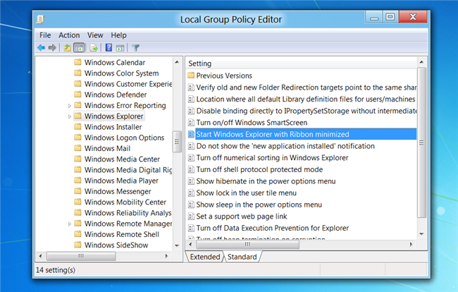 Минимизация интерфейса Ribbon в проводнике Windows 8