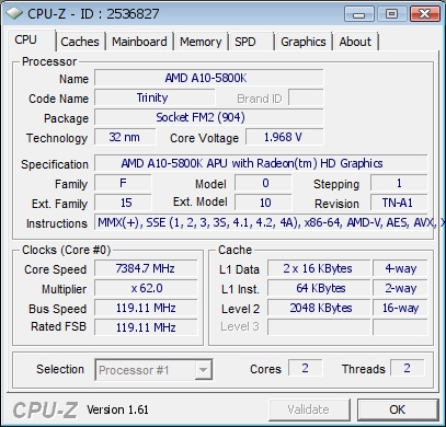 Оверклокеры разогнали чип AMD A10-5800K до 7,38GHz