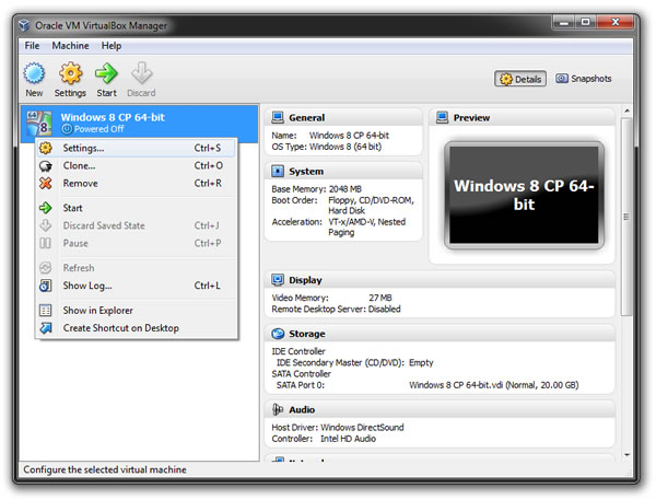 Установка Windows 8 Consumer Preview на виртуальную машину