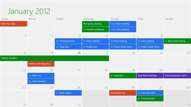 Windows 8 Calendar