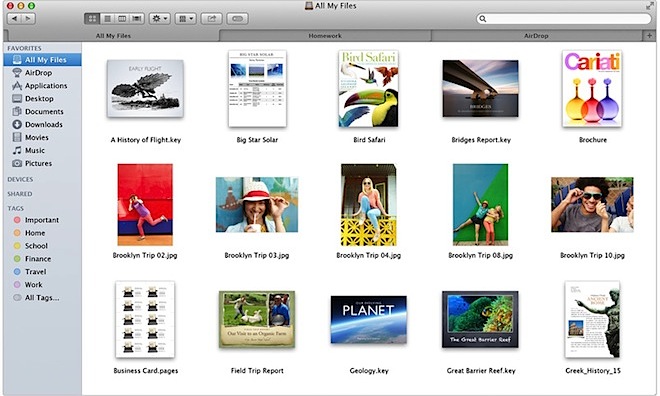 Вкладки OS X Maveriks Finder