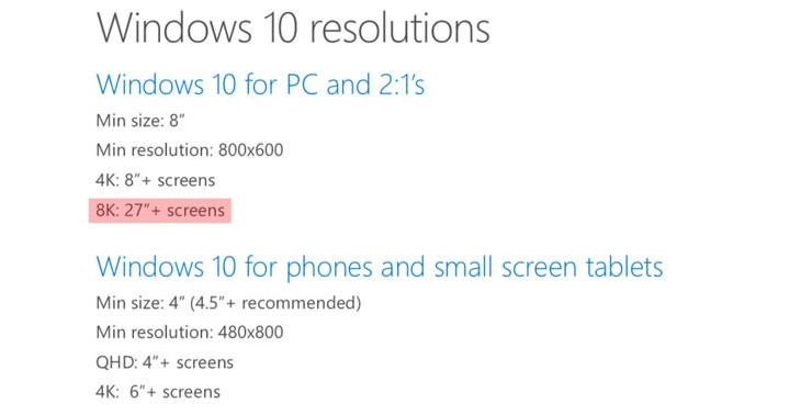 Windows 10 получит поддержку 8K-экранов