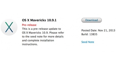 Apple выпустила тестовую версию OS X Mavericks 10.9.1