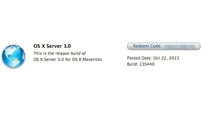 Промо-коды для загрузки OS X Server 3.0 for Mavericks