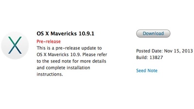 Вышла тестовая версия OS X Mavericks 10.9.1